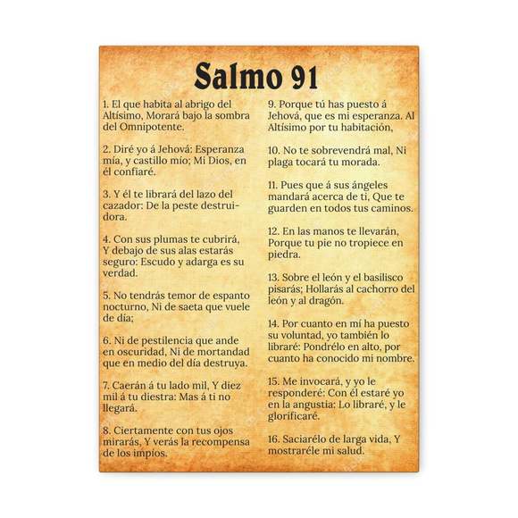 Scripture Sign Salmo 91 Chapter Gold Christian Wall Art Print Ready to Hang Unf